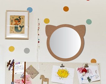 Cat mirror with cork and acrylic corkboard