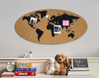 Map of the world - pin board , mail organizer - cork board - plaque on the wall - Pin-News