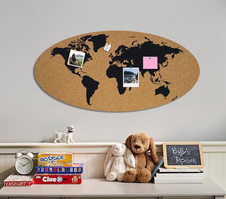 Map of the world pin board , mail organizer cork board plaque on the wall Pin-News image 1
