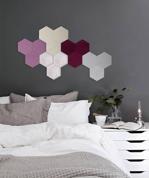 Cork And Velvet Wall Tiles Hexagon Wall Decor Set Unique Mosaic Choose Your Colors Bedroom Wall Decor Office Wall Installation