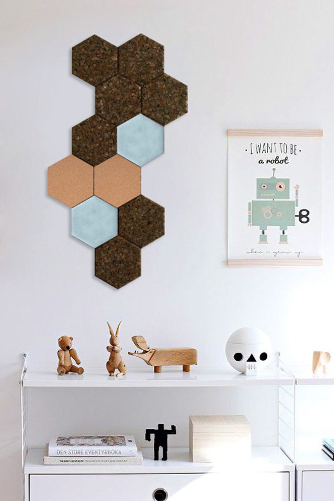 Cork and Velvet Wall Tiles Hexagon Wall Decor Set of 3 Etsy