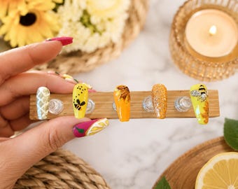 Custom Sunflower and Bee Press on Nails