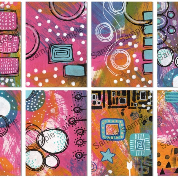 ATC Sized Mixed Media Collage Sheets | Decorative Backgrounds | Instant Download Printable