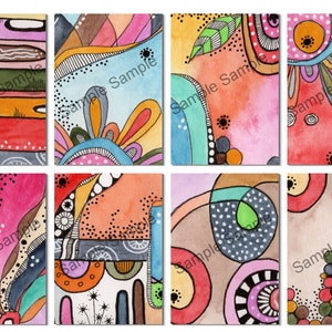 Tarjeta comercial de artista y hojas de collage de garabatos de acuarela del tamaño de una postal Imprimibles de descarga digital