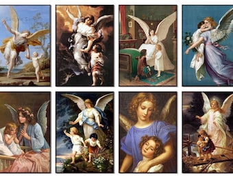 Guardian Angels Artist Trading Card Sized Collage, Vintage Digital Download
