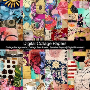 Digital Collage Backgrounds, Collage Tear Sheets, Printable Papers, Digital Download Printable, Journaling Papers, Collage Papers Set BP