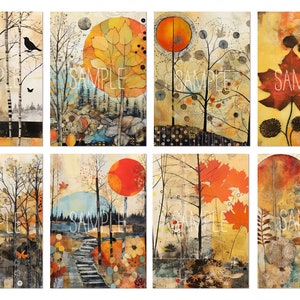Autumn Scenes ATC Sized Collage Sheet, Digital Download, Junk Journal Ephemera, Art Journaling Cards