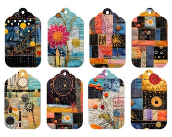 Quilted Tags, Art Journaling Tags, Junk Journal Tags, Gift Tags, Hang Tags, Printable