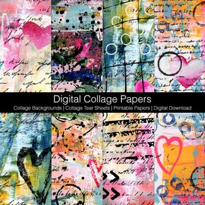 Sfondi collage digitali / Fogli di collage strappati / Carte stampabili / Download digitale stampabile / Carte per diario / Set di carte per collage B