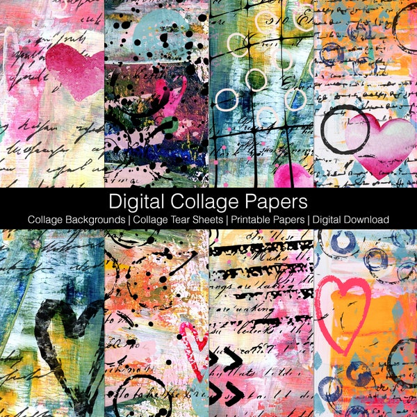 Arrière-plans de collage numérique | Feuilles auto-adhésives pour collage | Papiers imprimables | Téléchargement numérique imprimable | Papiers de journalisation | Ensemble de papiers pour collage B