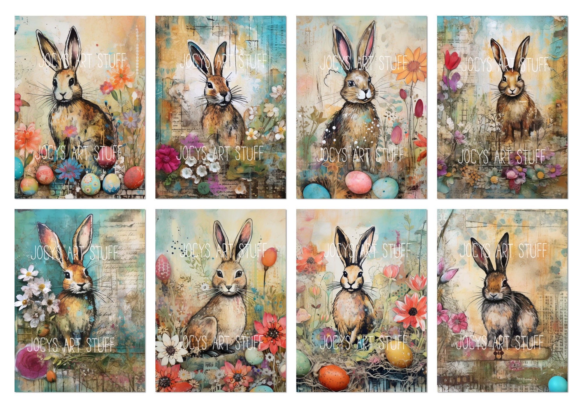 Easter Bunnies ATC Sized Collage Sheet, Cute Rabbits, Digital Download ...
