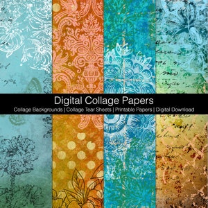Digital Art Journal Backgrounds, Scrapbook Papers, Junk Journal Papers, Tear Sheets, Digital Download Printable, Assorted Papers Set A