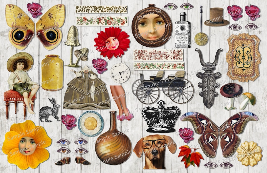 Art Journal Collage Sheet Vintage Art Quirky Characters Mixed Media
