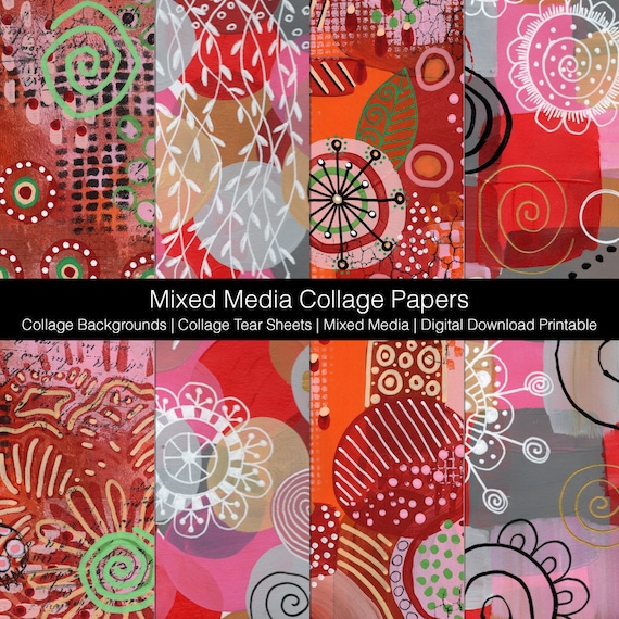 Mixed Media Collage Backgrounds | Hand Made Backgrounds | Collage Tear Sheets | Digital Download Printable | Journaling Papers Set L