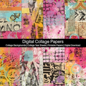 Digital Collage Backgrounds, Collage Tear Sheets, Printable Papers, Digital Download Printable, Journaling Papers, Collage Papers Set BU