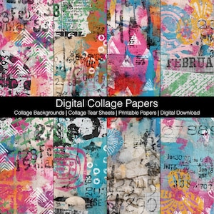 Digital Collage Backgrounds, Collage Tear Sheets, Printable Papers, Digital Download Printable, Journaling Papers, Collage Papers Set BE