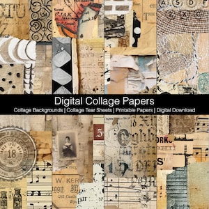Digital Collage Backgrounds, Collage Tear Sheets, Digital Download Printable, Junk Journaling Papers, Bits And Pieces Collage Papers Set D