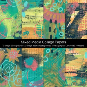 Mixed Media Collage Backgrounds | Hand Made Backgrounds | Collage Tear Sheets | Digital Download Printable | Journaling Papers Set N