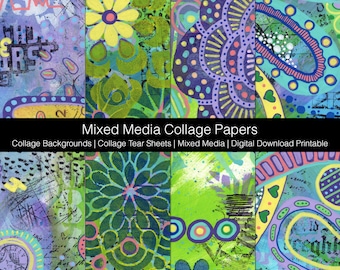 Mixed Media Collage Backgrounds | Hand Made Backgrounds | Collage Tear Sheets | Digital Download Printable | Journaling Papers Set M