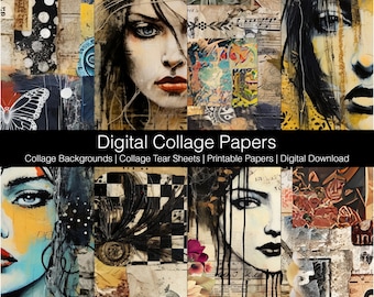 Arrière-plans de collage numérique, feuilles de déchirure de collage, téléchargement numérique imprimable, papiers de journalisation indésirables, bits et morceaux de papiers de collage ensemble G