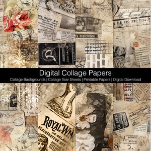 Digital Collage Backgrounds, Collage Tear Sheets, Digital Download Printable, Junk Journaling Papers, Vintage Collage Papers Set E