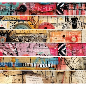 Digitale Washi-tape | Randen en stroken collagebladen | Washi-tape | Ongewenste Journal, Art Journal Collage | Download afdrukbare set Y