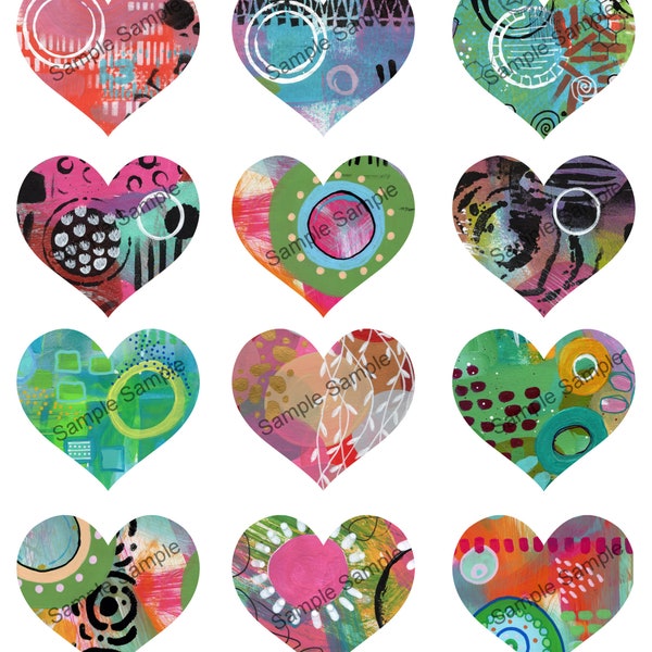 Mixed Media Hearts Collage Sheets - Junk Journal Art Journal Collage Collection Digital Download Printable