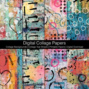 Digital Collage Backgrounds, Collage Tear Sheets, Printable Papers, Digital Download Printable, Journaling Papers, Collage Papers Set BK