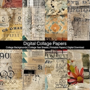Digital Collage Backgrounds, Collage Tear Sheets, Digital Download Printable, Junk Journaling Papers, Vintage Collage Papers Set F