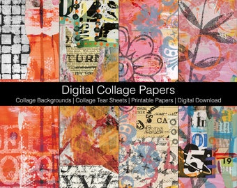 Arrière-plans de collage numérique | Feuilles auto-adhésives pour collage | Papiers imprimables | Téléchargement numérique imprimable | Papiers de journalisation | Lot de papiers pour collage X