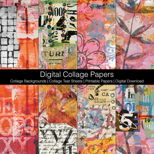 Digital Collage Backgrounds | Collage Tear Sheets | Printable Papers | Digital Download Printable | Journaling Papers | Collage Papers Set X