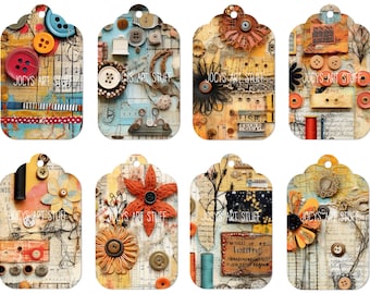 Sewing Tags, Art Journaling Tags, Junk Journal Tags, Gift Tags, Hang Tags, Printable