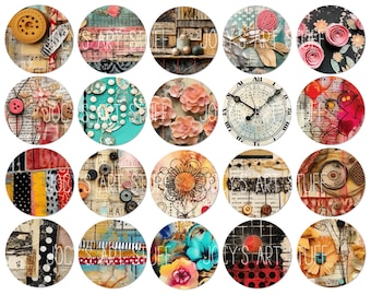 Circle Collage Sheets, Art Journaling Fodder, Circle Art, Digital Download Printable Set H