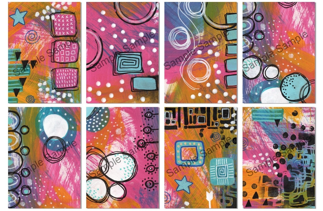 ATC Sized Mixed Media Collage Sheets Decorative Backgrounds Instant