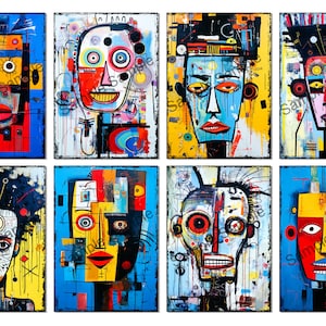 Feuille de collage de taille ATC visages abstraits, téléchargement numérique imprimable, éphémères pour le journal indésirable, cartes de journalisation d'art