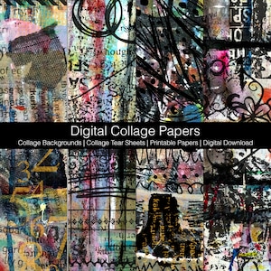 Digital Collage Backgrounds | Collage Tear Sheets | Printable Papers | Digital Download Printable | Journaling Papers | Collage Papers Set T