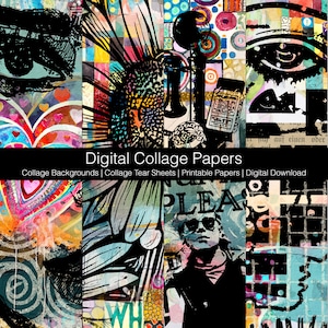 Digital Collage Backgrounds | Collage Tear Sheets | Printable Papers | Digital Download | Journaling Papers | Collage Papers Set BO