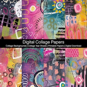Digital Collage Backgrounds, Collage Tear Sheets, Printable Papers, Digital Download Printable, Journaling Papers, Collage Papers Set BT