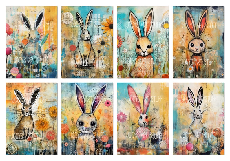 Easter Bunnies ATC Sized Collage Sheet, Cute Rabbits, Digital Download ...