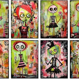 Hojas de collage del tamaño de una tarjeta coleccionable de artistas de Halloween Descarga instantánea imprimible