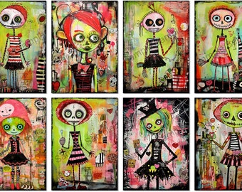 Halloween Artist Trading Card Sized Collage Sheets Instant Download Printable