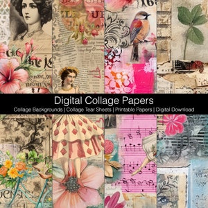 Digital Collage Backgrounds, Collage Tear Sheets, Bits And Pieces, Digital Download Printable, Journaling Papers, Collage Papers Set B