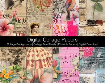 Digital Collage Backgrounds, Collage Tear Sheets, Bits And Pieces, Digital Download Printable, Journaling Papers, Collage Papers Set B