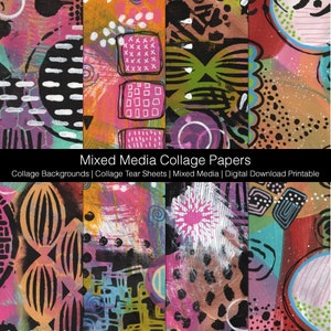 Mixed Media Collage Backgrounds | Hand Made Backgrounds | Collage Tear Sheets | Digital Download Printable | Journaling Papers Set B