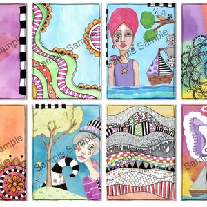 Artist Trading Card Sized Collage Sheet Mixed Media Mini Art, ATC Digital Download Printable