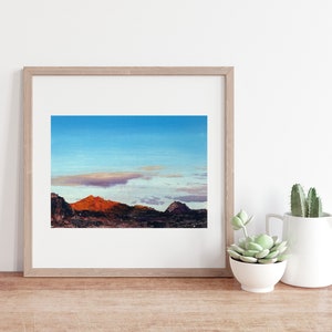 Pink sunset oil painting distant mountain painting original oil painting image 1