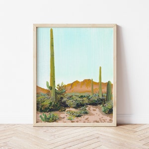 Gouache cactus print, phoenix arizona art, 8x10 desert art image 1