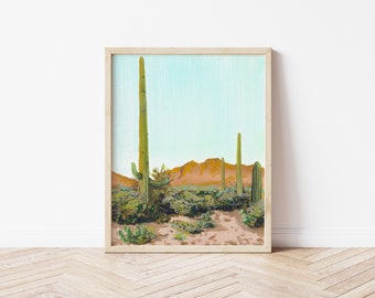 Gouache cactus print, phoenix arizona art, 8x10 desert art