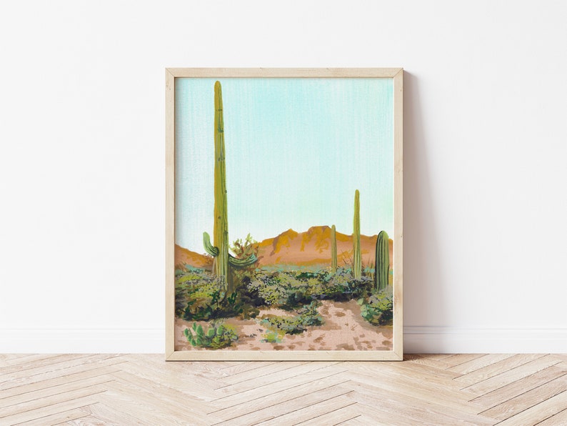 Gouache cactus print, phoenix arizona art, 8x10 desert art image 1