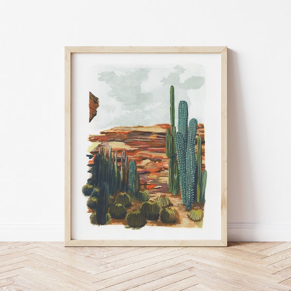 Gouache red rock print, phoenix arizona art, 8x10 desert art